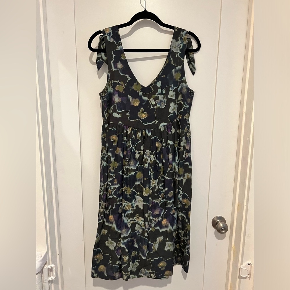 Creatures Of Comfort Women’s Floral Water Color Dress Strap Tie Silk Linen Blend